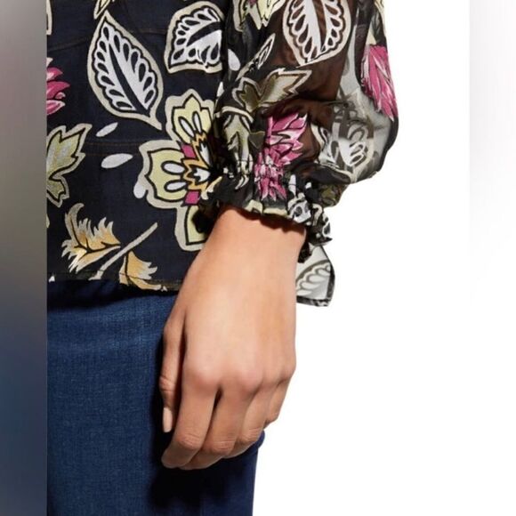 Rag & Bone NWT Sierra Floral Long Sleeve Sheer Blouse Black Multi Size XS - Picture 4 of 14